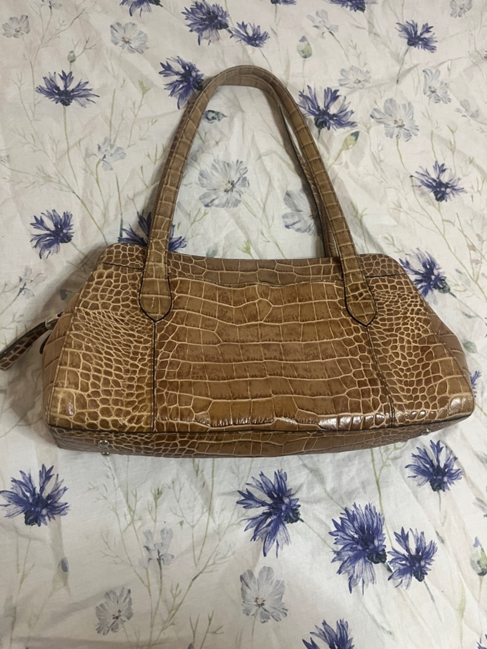 Monsac Croc-Embossed Shoulder Bag in Tan Brown